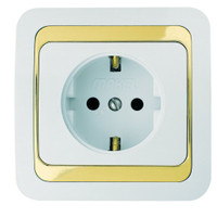 Mimoza Розетка с заземлением (керамика) белый/золотой (Makel) 12208