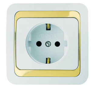 Mimoza Розетка с заземлением (керамика) белый/золотой (Makel) 12208