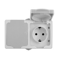 Розетка Аллегро 2 горизонтальных гнезда с заземлением с защитными шторками IP54 с крышкой серый (UNIVersal) 1272