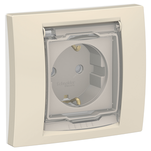 Розетка UNICA NEW с заземлением со шторками с крышкой IP44 бежевый (Schneider Electric) NU003744