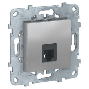 Розетка UNICA NEW телефонная RJ11 одиночная 4 контакта алюминий (Schneider Electric) NU549230