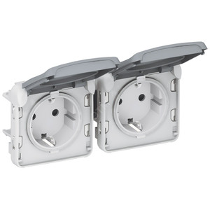 Розетка 2х2К+З - горизонтальная - немецкий стандарт - Программа Plexo - серый - 16 A - 250 В (Legrand/Daccord) 069576