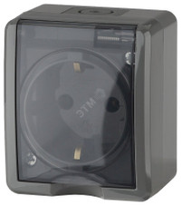 Розетка однофазная наружная (открытой установки) с заземлением без шторок серый 16А 250В IP54 винтовые клеммы 11-2401-03 Эра Эксперт (ЭРА) Б0020713
