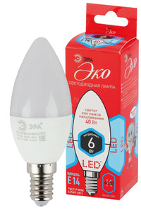 Лампа светодиодная ECO LED B35-6W-840-E14 (диод, свеча, 6Вт, нейтр, E14 (10/100/3500) (ЭРА) Б0020619