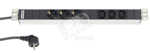 Блок розеток для 19 шкафов горизонтальный 3 розетки + 3 * IEC320 C13 16 A шнур 2.5м (Hyperline) 29232