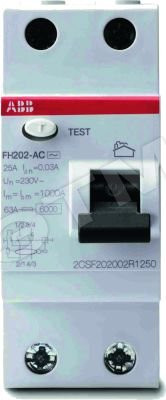 Выключатель дифференциального тока (УЗО) 2п 25А 30мА FH202 (ABB) 2CSF202004R1250