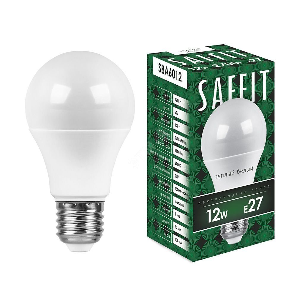 Лампа светодиодная LED 12вт Е27 теплый (SAFFIT) SBA6012 55007