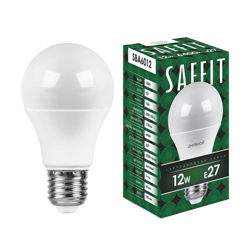 Лампа светодиодная LED 12вт Е27 дневной (SAFFIT) SBA6012 55009