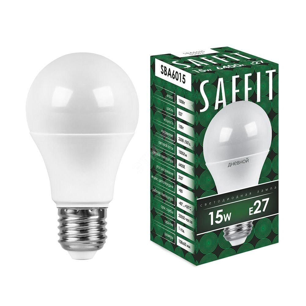 Лампа светодиодная LED 15вт Е27 дневной (SAFFIT) SBA6015 55012