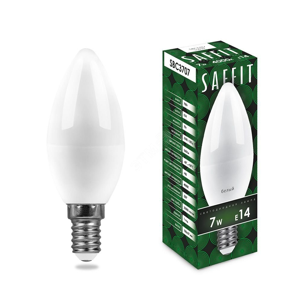 Лампа светодиодная LED 7вт E14 белый матовая свеча (SAFFIT) SBC3707 55031