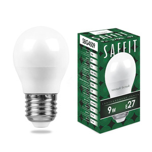 Лампа светодиодная LED 9вт Е27 теплый матовый шар (SAFFIT) SBG4509 55082
