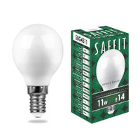 Лампа светодиодная LED 11вт Е14 теплый матовый шар (SAFFIT) SBG4511 55136