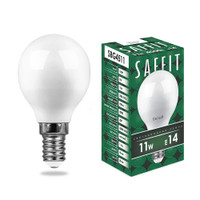 Лампа светодиодная LED 11вт Е14 белый матовый шар (SAFFIT) SBG4511 55138