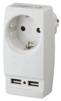 Адаптер ''Polynom'' 1гн 220V + 2xUSB 2100mA, c заземл, (белый) (10/60/1440) SP-1e-USB-W'' (ЭРА) Б0026332