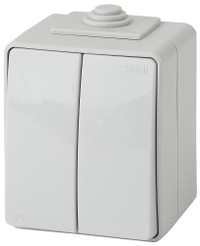 Выключатель двойной IP65, 10АХ-250В, ОУ, Эра Эксперт, серый,11-1604-03 (ЭРА) Б0035976