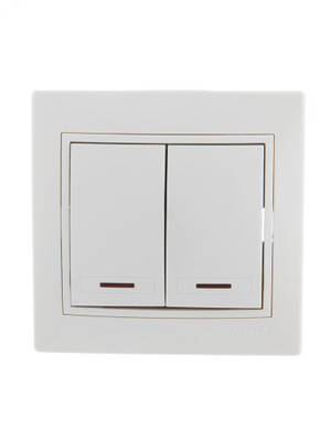 MIRA Выключатель двухклавишный с подсветкой белый с белой вставкой (Lezard) 701-0202-112