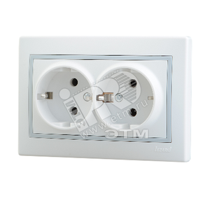 MIRA Розетка двойная с заземлением белая с серой вставкой (Lezard) 701-0215-127