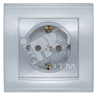 Розетка Бриллиант с заземлением с защитной шторкой серебро (UNIVersal) 7949889