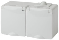 Розетка 2х2P+E гориз. IP65, шторки, 16A-250В, ОУ, Эра Эксперт, серый, 11-2604-03 (ЭРА) Б0035992