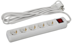 Удлинитель с заземлением, 3x1мм2, 16A, ПВС, с выключателем, 5 гнезд, 3м 10/480 U-5es-3m-3x1 (ЭРА) Б0028382