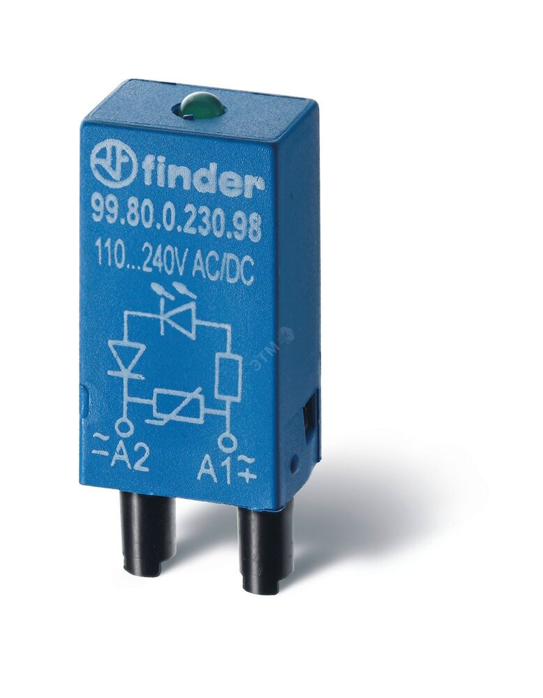 Модуль индикации и защиты, зеленый LED + диод (+ A1), 6...24В DC (FINDER) 99.80.9.024.99