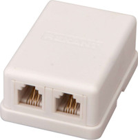 Розетка телефонная внешняя, 2 порта UTP, RJ-14    (6P4C), CAT 3 (50шт/уп) (REXANT) 03-0002