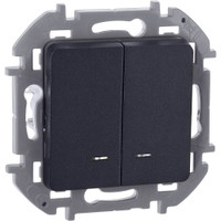 Выключатель 2-клавишный с подсветкой/индикацией 10АХ безвинтовое крепление антрацит INSPIRIA (IEK) 673633