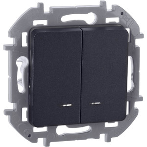 Выключатель 2-клавишный с подсветкой/индикацией 10АХ безвинтовое крепление антрацит INSPIRIA (IEK) 673633