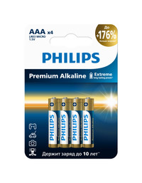 Элемент питания алкалиновый LR03M4W/51 ААА 1,5v 4 шт. LR03-4BL Premium Philips Power (ЭРА) Б0069086