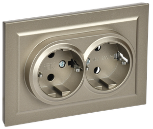 BRITE Розетка двойная с заземлением с защитными шторками 16А в сборе РСш12-3-БрШ шампань (IEK) BR-R24-16-K37-F