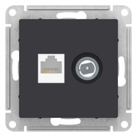 Розетка ATLASDESIGN двойная компьютерная+ТВ RJ45+TV категория 5E механизм карбон (Systeme Electric) ATN001089