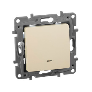 Выключатель 1-клавишный проходной с подсветкой/индикацией 10А безвинтовое крепление слоновая кость ETIKA (IEK) 672315