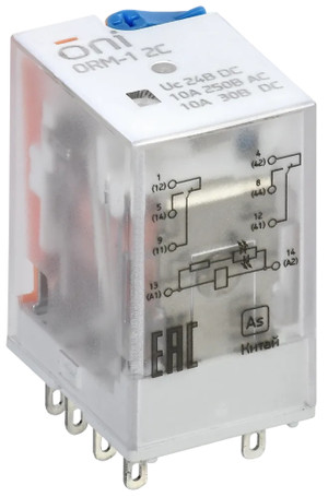Реле интерфейсное ORM 2C 24В DC со светодиодом и тестовой кнопкой (ONI) ORM-1-2C-DC24V-L-B