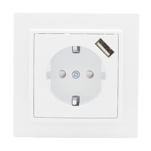 Розетка 1-местная СП с/з Минск 16А белая с защитными шторками с USB (EKF) ERR16-028-100-USB