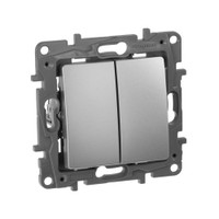 Выключатель 2-клавишный 10А безвинтовое крепление алюминий ETIKA (IEK) 672402