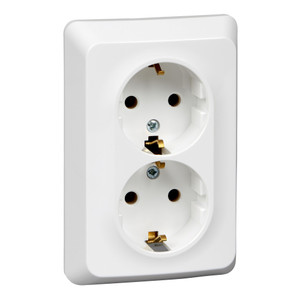 ЭТЮД Розетка двойная скрытой установки с заземлением без шторок 16А 250B, белый (Systeme Electric) PC16-107B