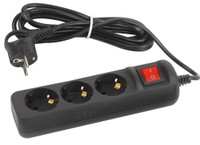 Удлинитель электрический UX-3es-3m-B с заземлением с выключателем 3 розетки 3 м ПВС 3x0,75мм2 10А черный (ЭРА) Б0057728