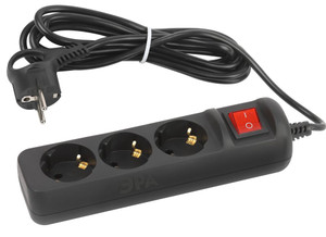 Удлинитель электрический UX-3es-3m-B с заземлением с выключателем 3 розетки 3 м ПВС 3x0,75мм2 10А черный (ЭРА) Б0057728