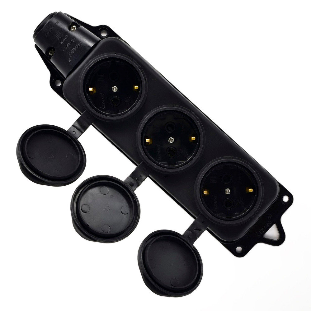 Розетка наружной установки 3х2Р+РЕ 1х16А 220v каучук (Lezard) 106-0400-0101/101