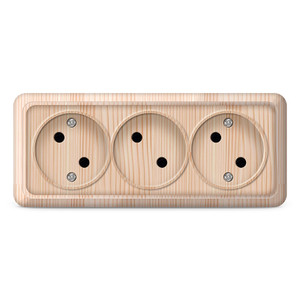 Розетка трехместная   Олимп б/з, наружная, 16А, 220В, сосна (еврослот) (UNIVersal) 1172