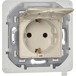 Розетка 1-местная с заземлением с защитными шторками и крышкой 16А IP44 слоновая кость INSPIRIA (IEK) 673741