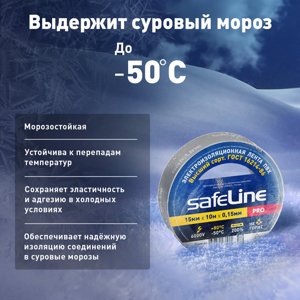 Изолента Safeline 15/10 серо-стальной (SafeLine) 12121