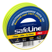 Изолента ПВХ желто-зеленая 19мм 20м Safeline (SafeLine) 12123