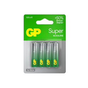 Батарейка алкалиновая GP Super Alkaline G-Tech 15А АA - 4 шт. на блистере (GP) 1222