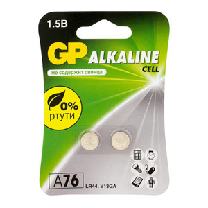 Батарейка пуговичная алкалиновая  GP A76 - 2 шт. на одном блистере (GP) 12289