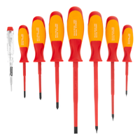 Набор отверток диэлектрических до 1000 В + тестер, 8 шт., PH + SL, CrMo, 2к рукоятка (GROSS) 12950