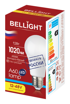 Лампа светодиодная LED A60 Е27 12W 12-48вольт 6500К (BELLIGHT) 85637133