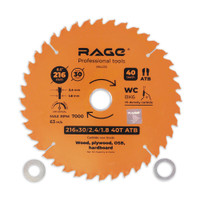 Диск пильный универсальный 216 мм 40 зубьев посадка 30 мм + кольцо 25.4 мм 20 мм 16 мм (Rage) 594235