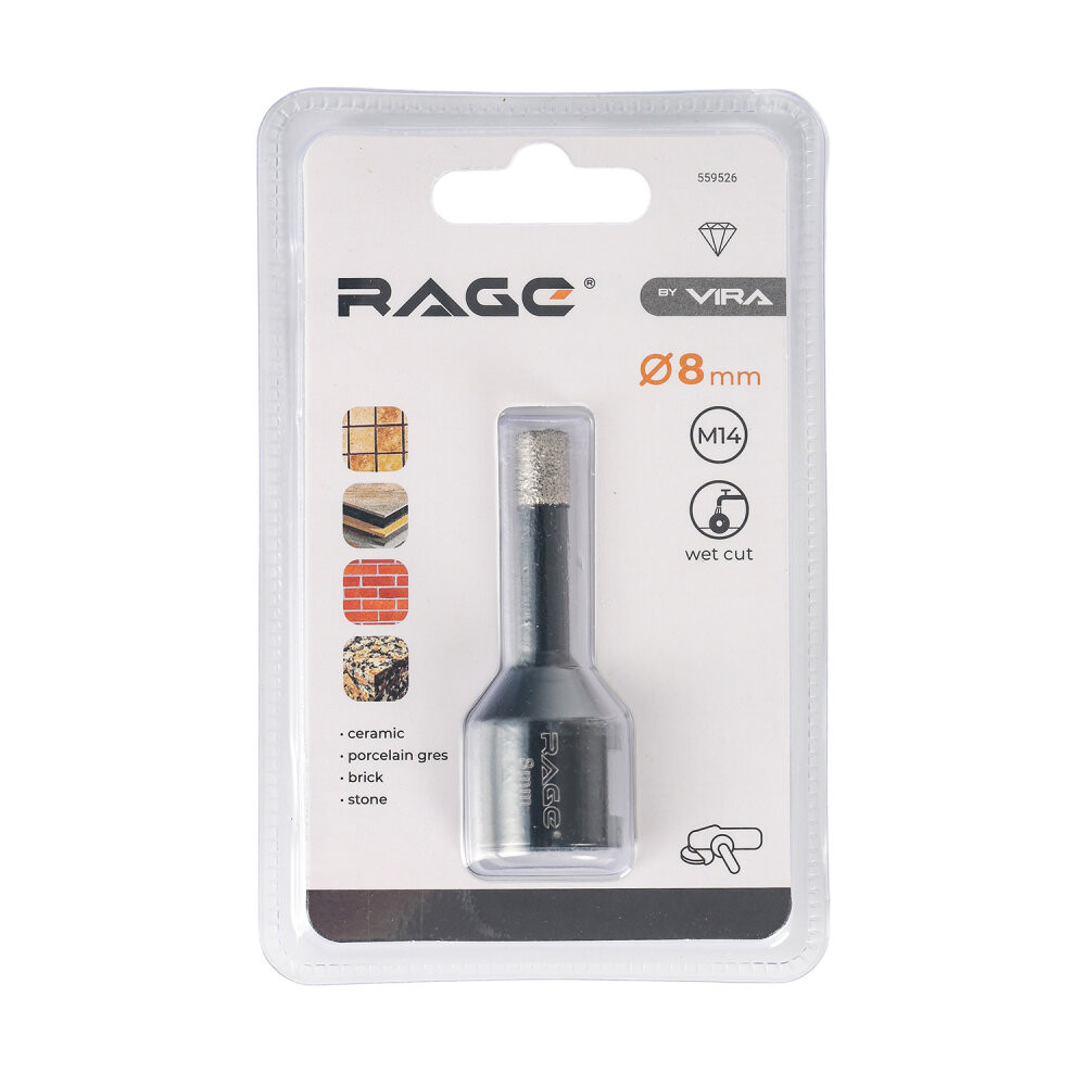 Коронка алмазная 8 мм по керамограниту по керамике для УШМ (Rage) 559526