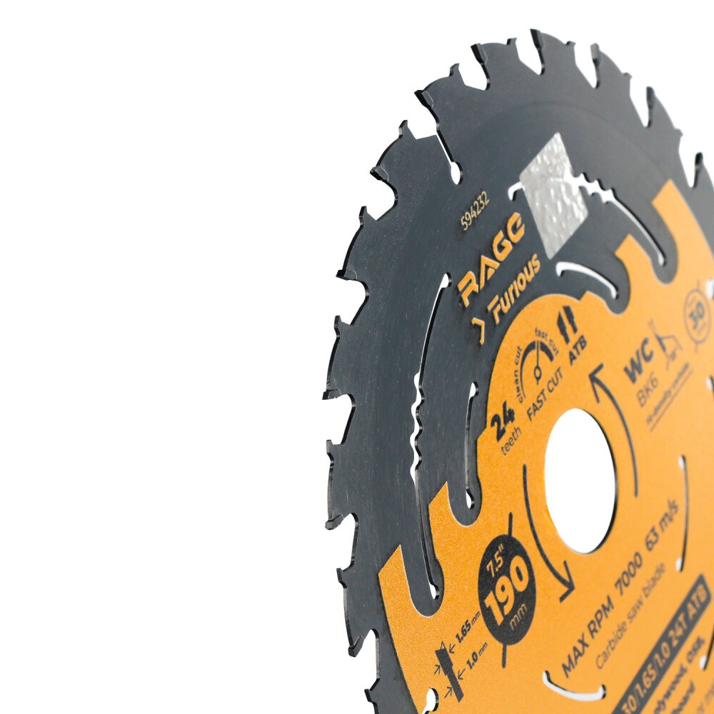 Диск пильный быстрый 190 мм 24 зуба посадка 30 мм + кольцо 20/16 мм (Rage Furious) 594232